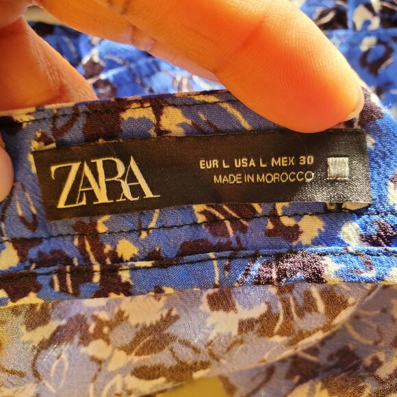 Zara Blue Mini Floral Wrap Skirt L - Picture 6 of 8